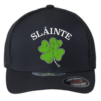 Slainte With Green Shamrock Clover For St Patricks Day Gift Flexfit Unipanel Trucker Cap