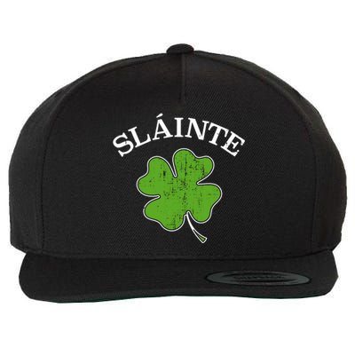 Slainte With Green Shamrock Clover For St Patricks Day Gift Wool Snapback Cap