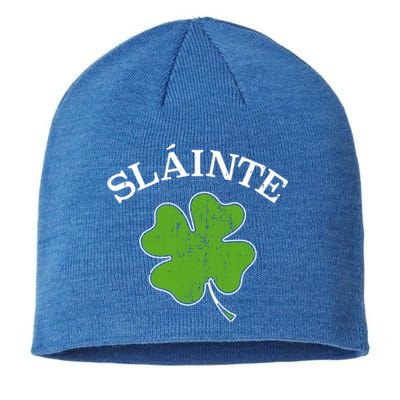 Slainte With Green Shamrock Clover For St Patricks Day Gift Sustainable Beanie