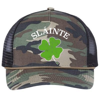 Slainte With Green Shamrock Clover For St Patricks Day Gift Retro Rope Trucker Hat Cap