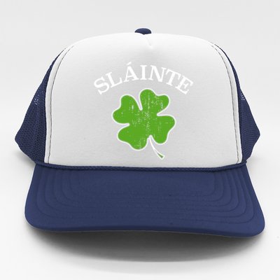 Slainte With Green Shamrock Clover For St Patricks Day Gift Trucker Hat