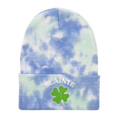 Slainte With Green Shamrock Clover For St Patricks Day Gift Tie Dye 12in Knit Beanie