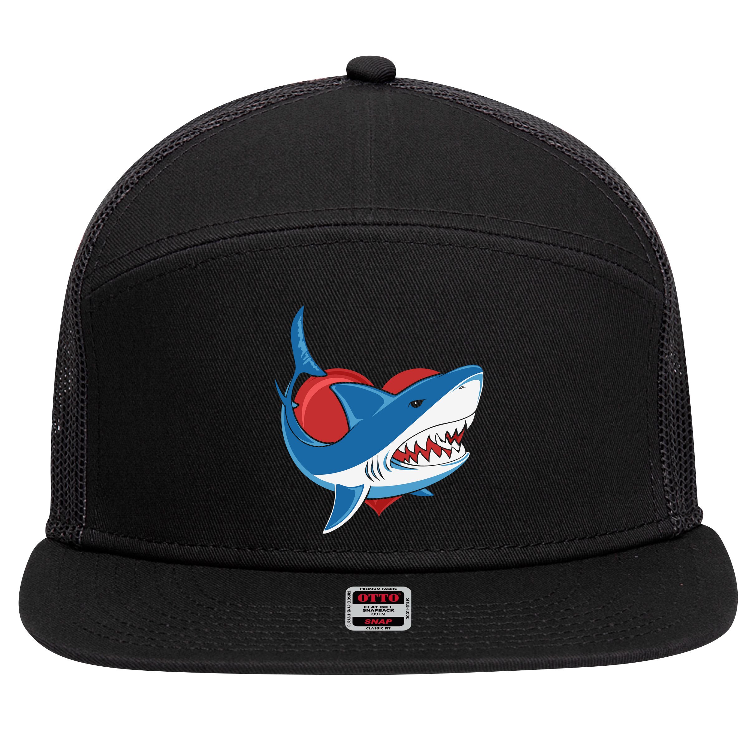 Shark With Heart, Shark Lovers Valentine Gift For Valentine Day 7 Panel Mesh Trucker Snapback Hat