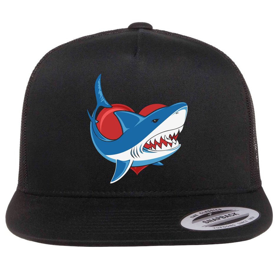 Shark With Heart, Shark Lovers Valentine Gift For Valentine Day Flat Bill Trucker Hat
