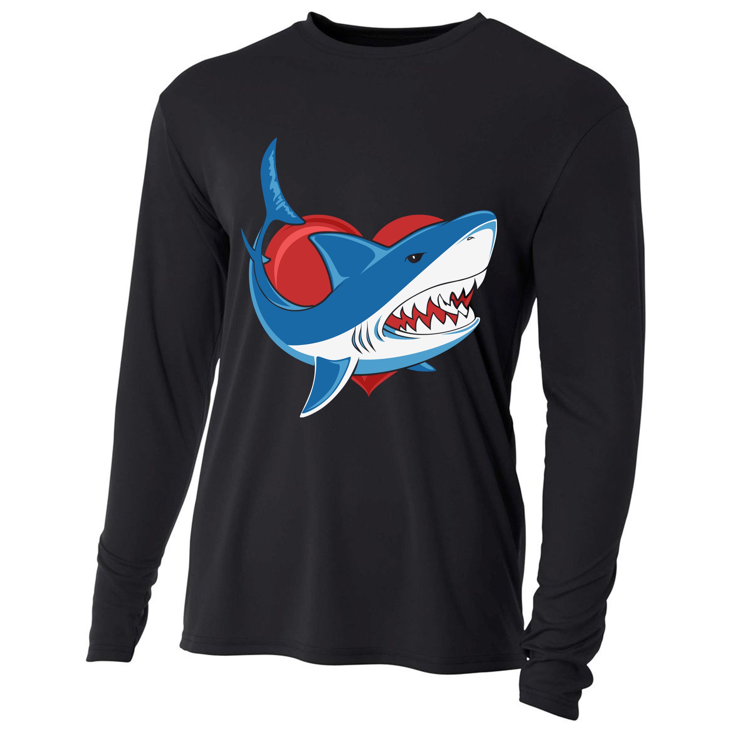 Shark With Heart, Shark Lovers Valentine Gift For Valentine Day Cooling Performance Long Sleeve Crew