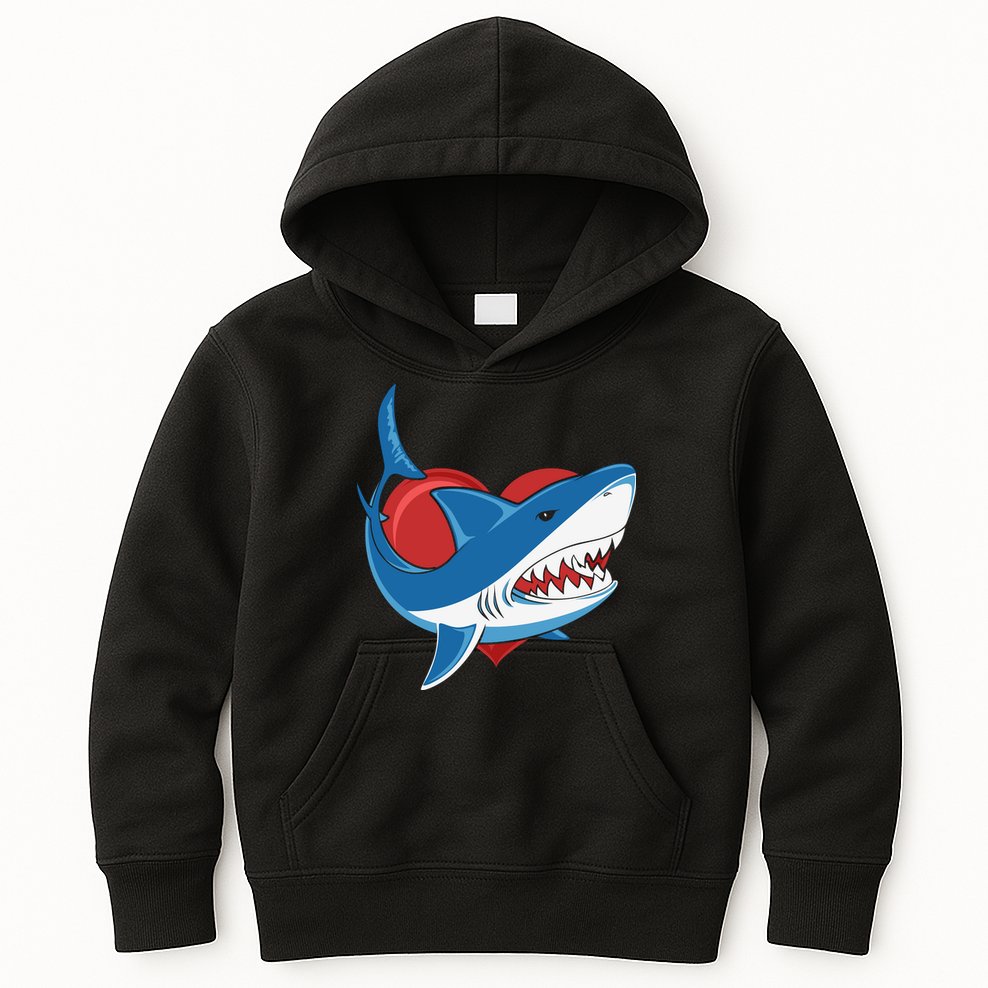 Shark With Heart, Shark Lovers Valentine Gift For Valentine Day Kids Hoodie