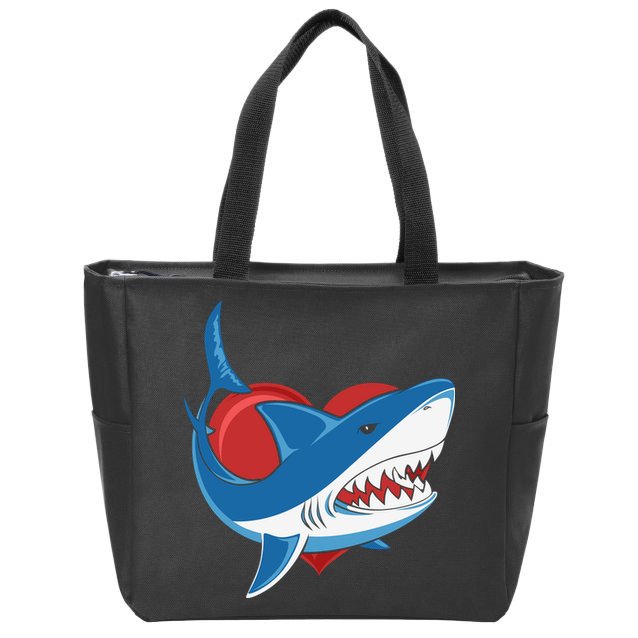 Shark With Heart, Shark Lovers Valentine Gift For Valentine Day Zip Tote Bag