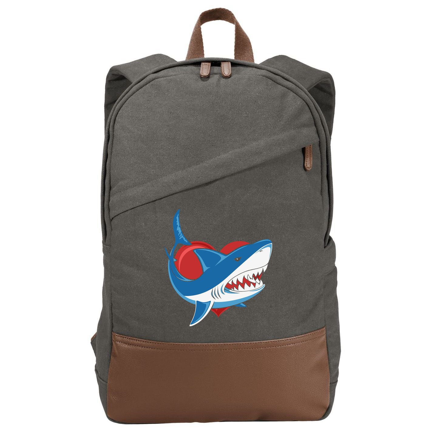 Shark With Heart, Shark Lovers Valentine Gift For Valentine Day Cotton Canvas Backpack