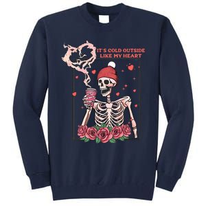 Skeleton With Hearts Drinking Coffee Valentine Valentine's Day Love Lover Couple Tall Sweatshirt