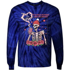 Skeleton With Hearts Drinking Coffee Valentine Valentine's Day Love Lover Couple Tie-Dye Long Sleeve Shirt