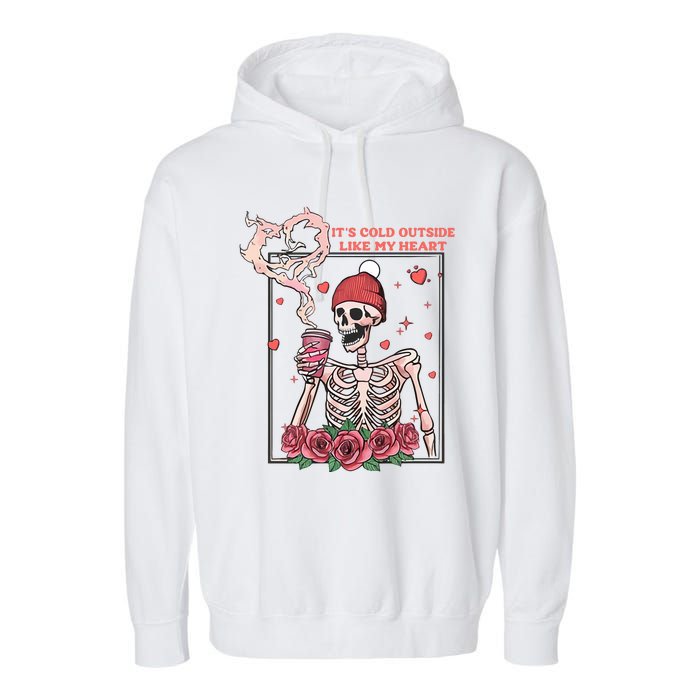 Skeleton With Hearts Drinking Coffee Valentine Valentine's Day Love Lover Couple Garment-Dyed Fleece Hoodie