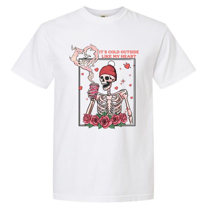 Skeleton With Hearts Drinking Coffee Valentine Valentine's Day Love Lover Couple Garment-Dyed Heavyweight T-Shirt