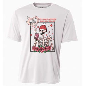 Skeleton With Hearts Drinking Coffee Valentine Valentine's Day Love Lover Couple Cooling Performance Crew T-Shirt