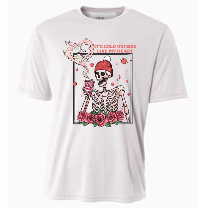 Skeleton With Hearts Drinking Coffee Valentine Valentine's Day Love Lover Couple Cooling Performance Crew T-Shirt