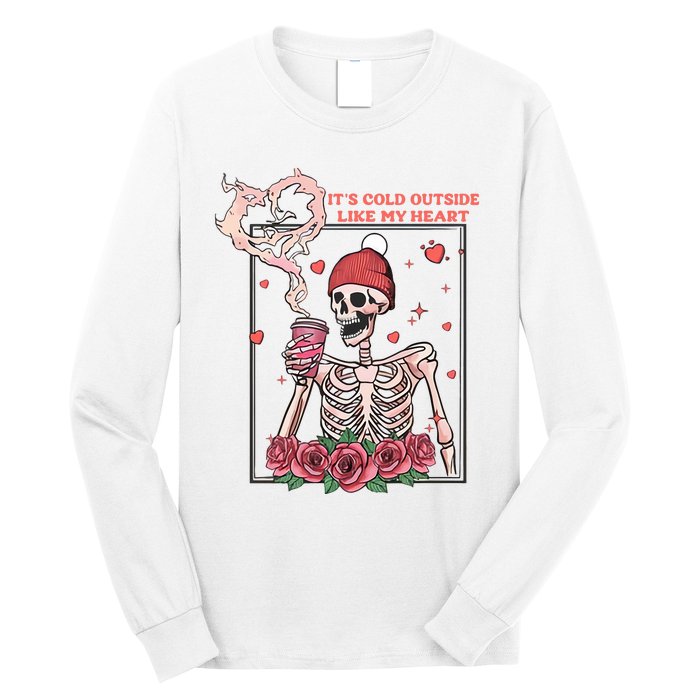 Skeleton With Hearts Drinking Coffee Valentine Valentine's Day Love Lover Couple Long Sleeve Shirt