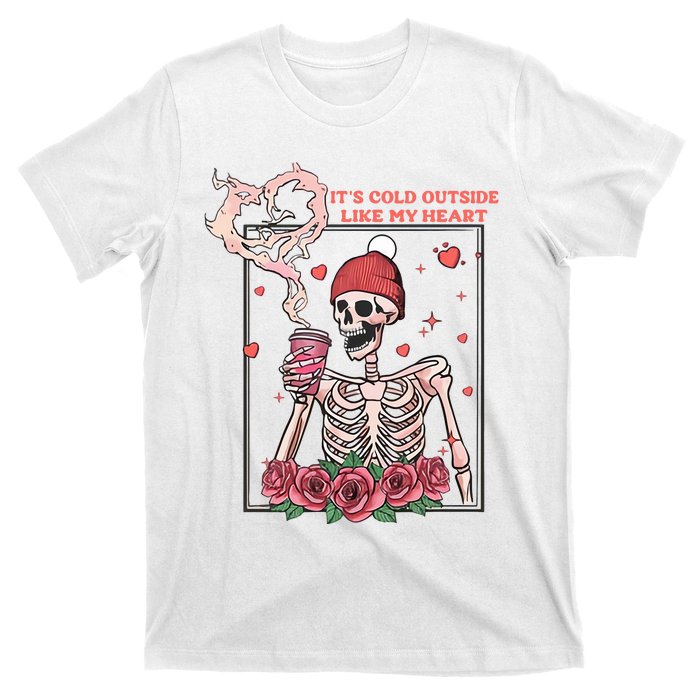 Skeleton With Hearts Drinking Coffee Valentine Valentine's Day Love Lover Couple T-Shirt