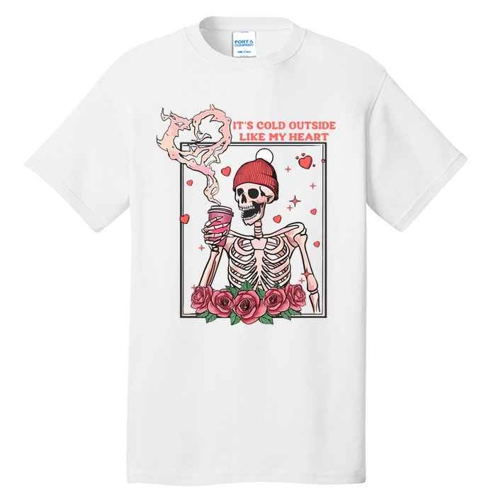 Skeleton With Hearts Drinking Coffee Valentine Valentine's Day Love Lover Couple Tall T-Shirt