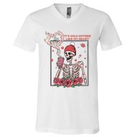 Skeleton With Hearts Drinking Coffee Valentine Valentine's Day Love Lover Couple V-Neck T-Shirt