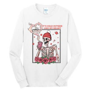 Skeleton With Hearts Drinking Coffee Valentine Valentine's Day Love Lover Couple Tall Long Sleeve T-Shirt