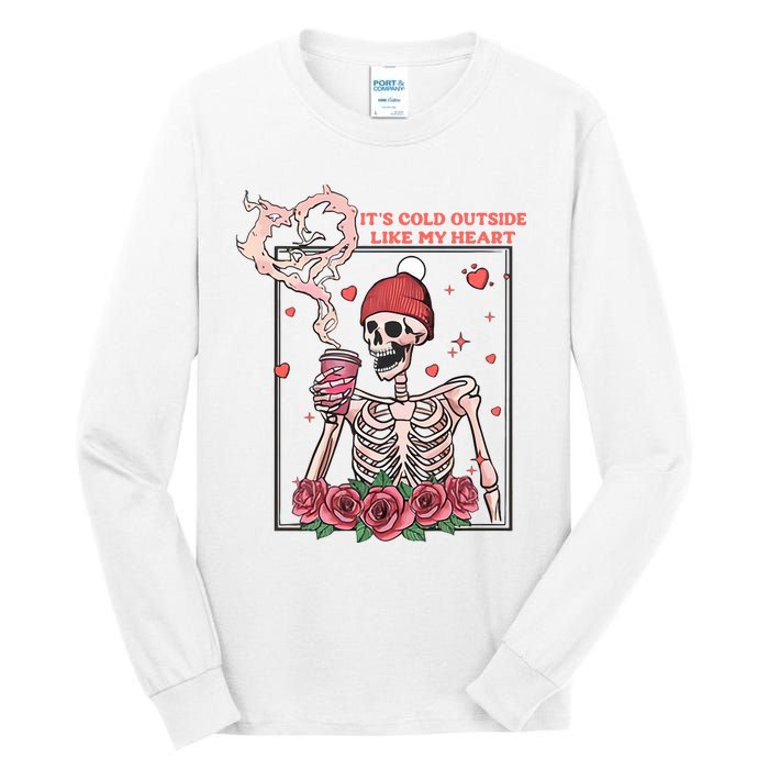 Skeleton With Hearts Drinking Coffee Valentine Valentine's Day Love Lover Couple Tall Long Sleeve T-Shirt