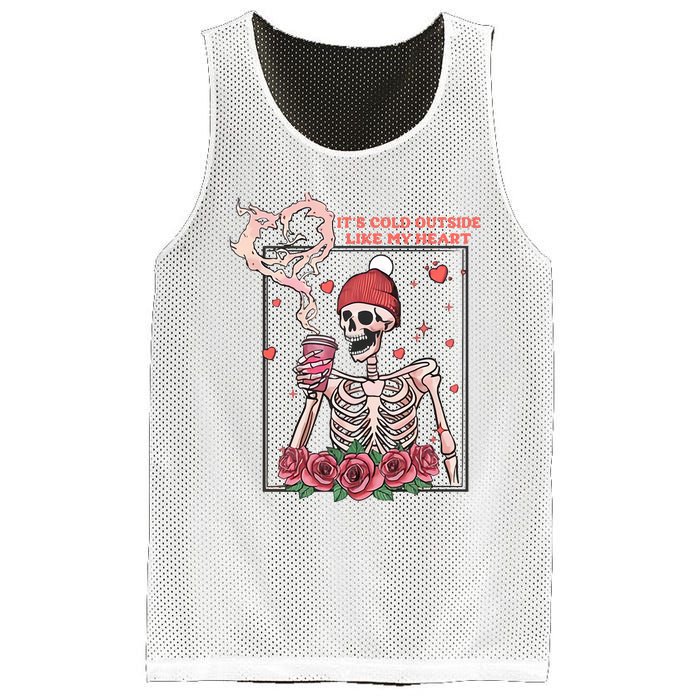 Skeleton With Hearts Drinking Coffee Valentine Valentine's Day Love Lover Couple Mesh Reversible Basketball Jersey Tank