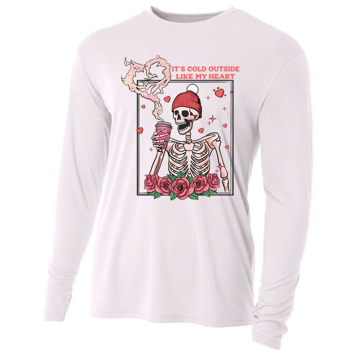 Skeleton With Hearts Drinking Coffee Valentine Valentine's Day Love Lover Couple Cooling Performance Long Sleeve Crew