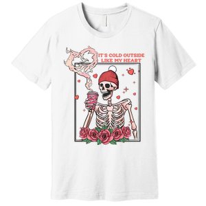 Skeleton With Hearts Drinking Coffee Valentine Valentine's Day Love Lover Couple Premium T-Shirt