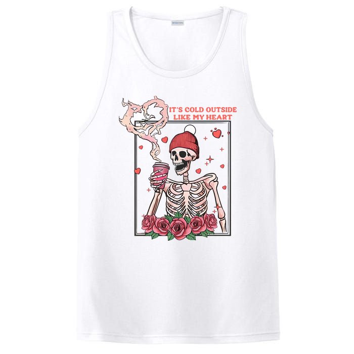 Skeleton With Hearts Drinking Coffee Valentine Valentine's Day Love Lover Couple PosiCharge Competitor Tank