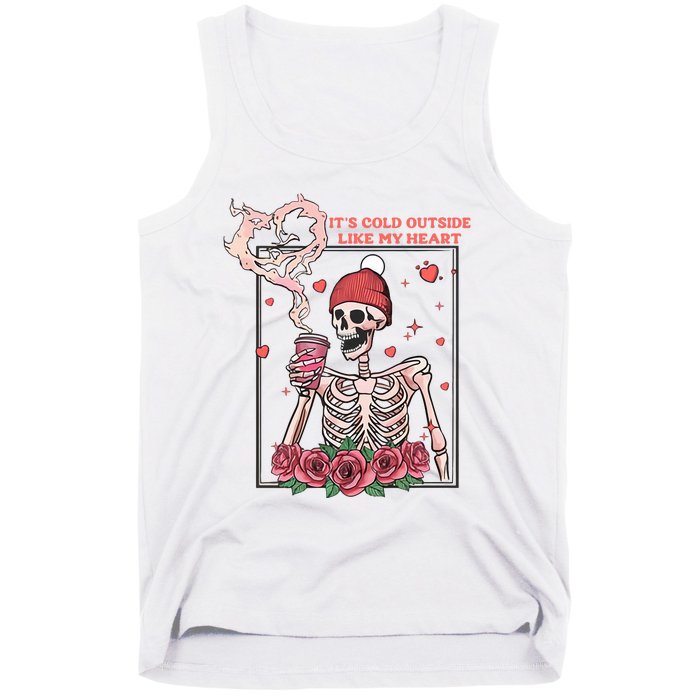 Skeleton With Hearts Drinking Coffee Valentine Valentine's Day Love Lover Couple Tank Top