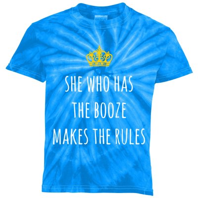 She Who Has The Booze Makes The Rules Funny Bartender Gift Kids Tie-Dye T-Shirt