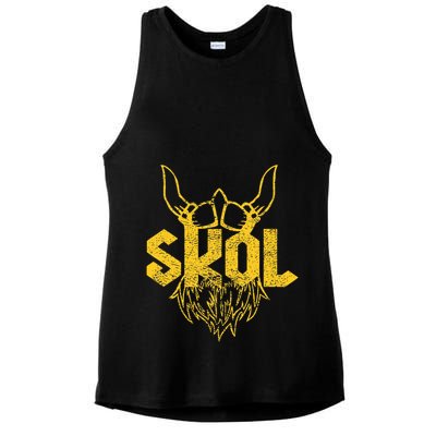 Skol With Helmet And Beard Distressed Ladies PosiCharge Tri-Blend Wicking Tank