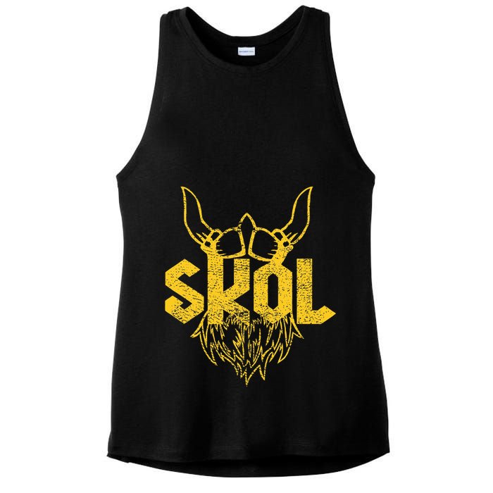 Skol With Helmet And Beard Distressed Ladies PosiCharge Tri-Blend Wicking Tank