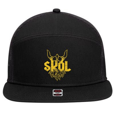 Skol With Helmet And Beard Distressed 7 Panel Mesh Trucker Snapback Hat