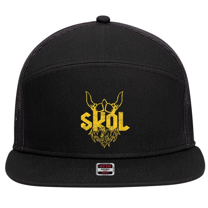 Skol With Helmet And Beard Distressed 7 Panel Mesh Trucker Snapback Hat
