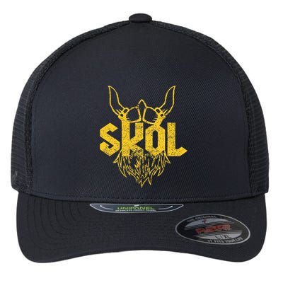 Skol With Helmet And Beard Distressed Flexfit Unipanel Trucker Cap