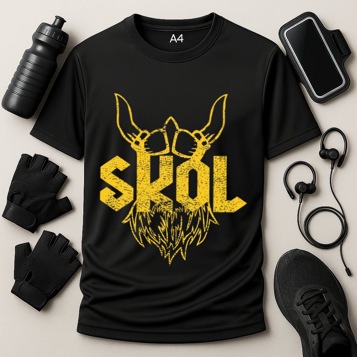 Skol With Helmet And Beard Distressed Performance Shirt