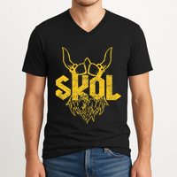 Skol With Helmet And Beard Distressed V-Neck T-Shirt