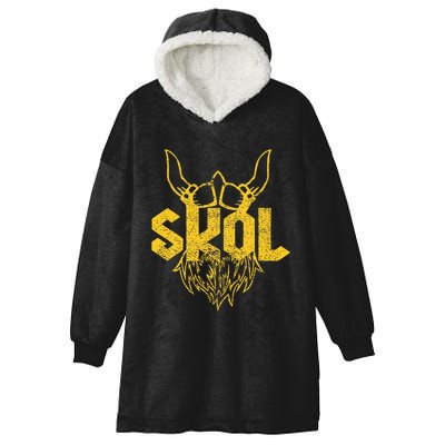 Skol With Helmet And Beard Distressed Hooded Wearable Blanket