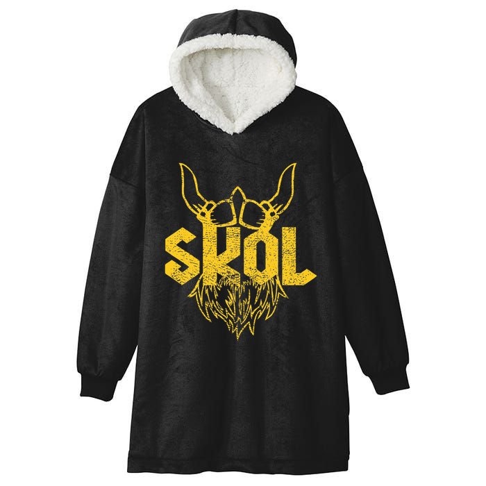 Skol With Helmet And Beard Distressed Hooded Wearable Blanket