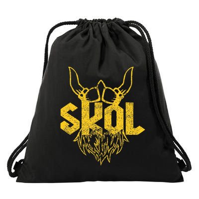 Skol With Helmet And Beard Distressed Drawstring Bag