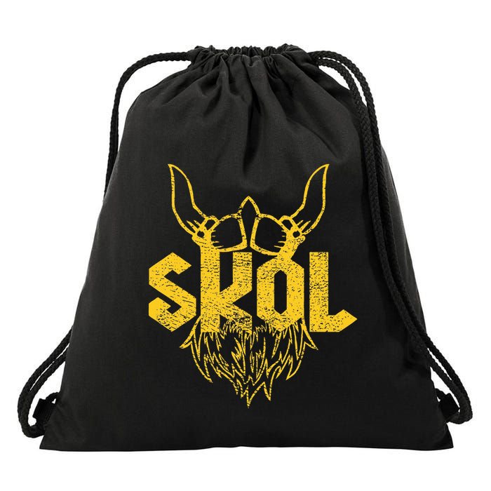 Skol With Helmet And Beard Distressed Drawstring Bag