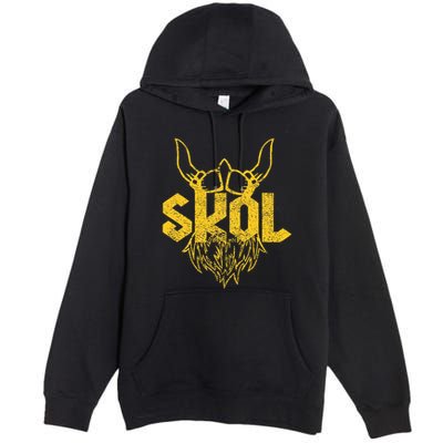 Skol With Helmet And Beard Distressed Premium Pullover Hoodie