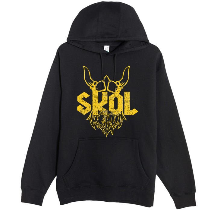 Skol With Helmet And Beard Distressed Premium Pullover Hoodie