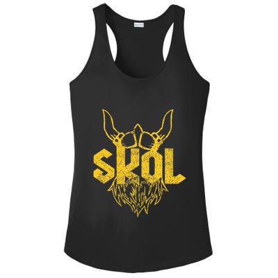 Skol With Helmet And Beard Distressed Ladies PosiCharge Competitor Racerback Tank