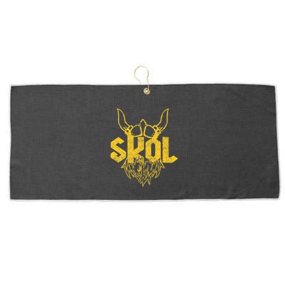 Skol With Helmet And Beard Distressed Large Microfiber Waffle Golf Towel
