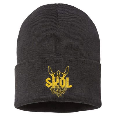 Skol With Helmet And Beard Distressed Sustainable Knit Beanie