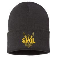 Skol With Helmet And Beard Distressed Sustainable Knit Beanie
