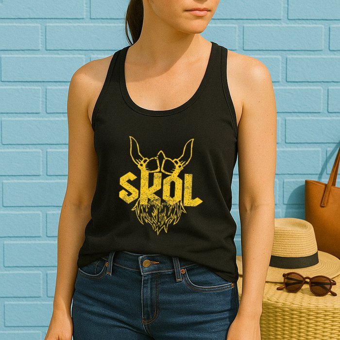 Skol With Helmet And Beard Distressed Womens Tank Top