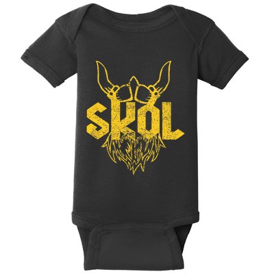 Skol With Helmet And Beard Distressed Baby Bodysuit