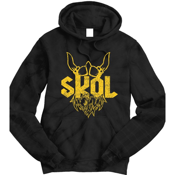 Skol With Helmet And Beard Distressed Tie Dye Hoodie